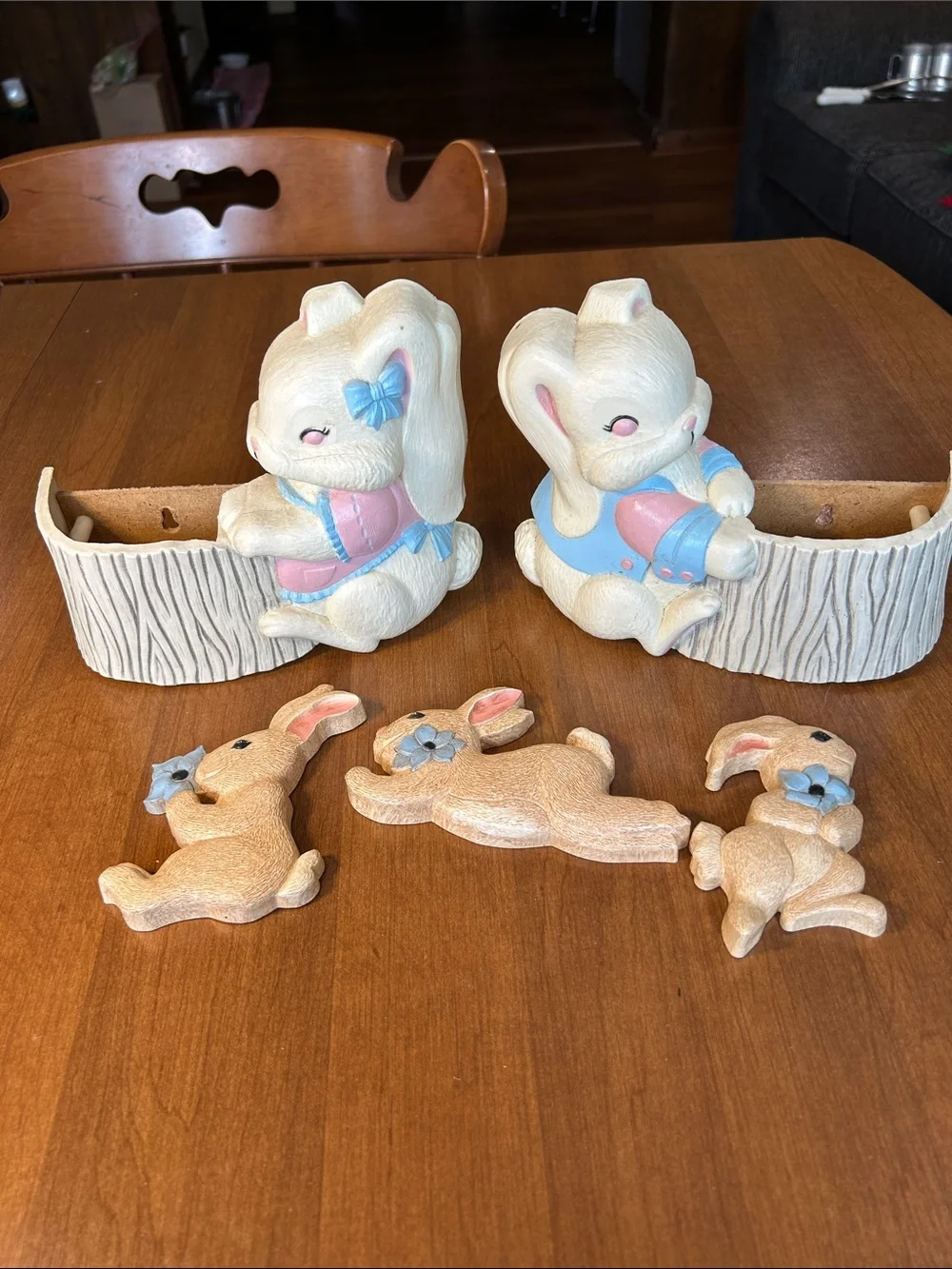Vintage Homco Burwood  Bunny Decor with Pastel Blue & Pink Accents